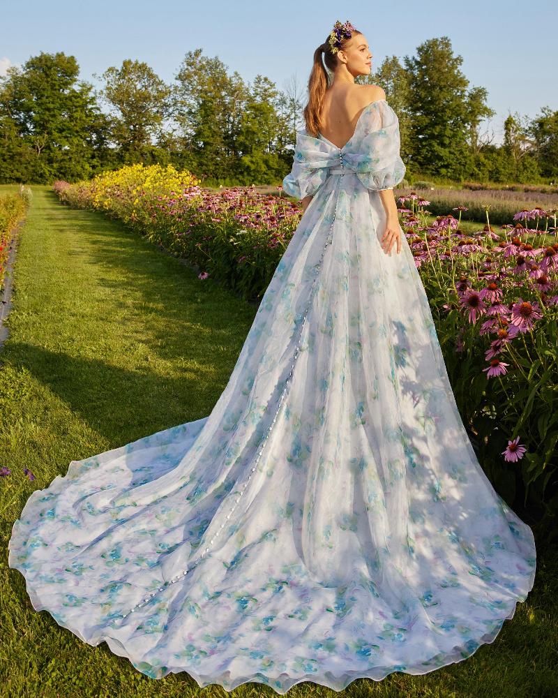 Lp2204 light green and blue boho wedding dress with sleeve and a line silhouette7
